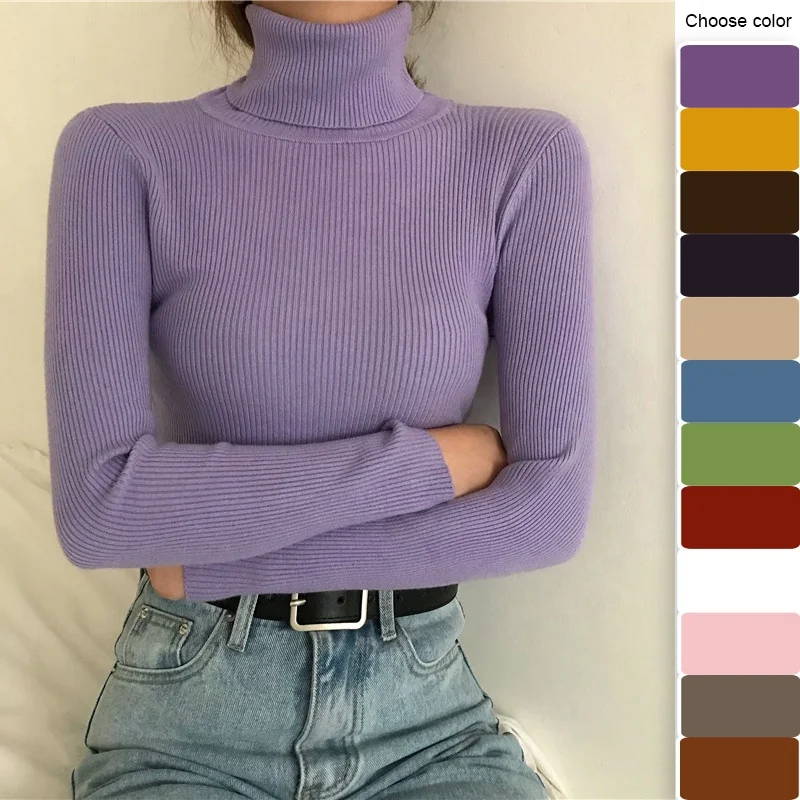 Winter Knitting Pullover Women Sweatshirt Top Casual Basic Slim Knitwear Jumper Long Sleeve Turtleneck Sweaters Woman Clothes