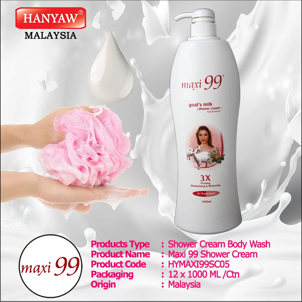 [Malaysia] Fast Shipping Maxi 99 Body Wash Shower Cream Goat Milk Pure ( 12 x 1000 ml /Ctn )