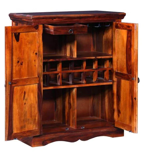 Industrial Vintage Bar Cabinet Indian Sheesham Wood High End Bar Cabinet Jodhpur Handmade Wine Bottle Storage Racks Bar Cabinet