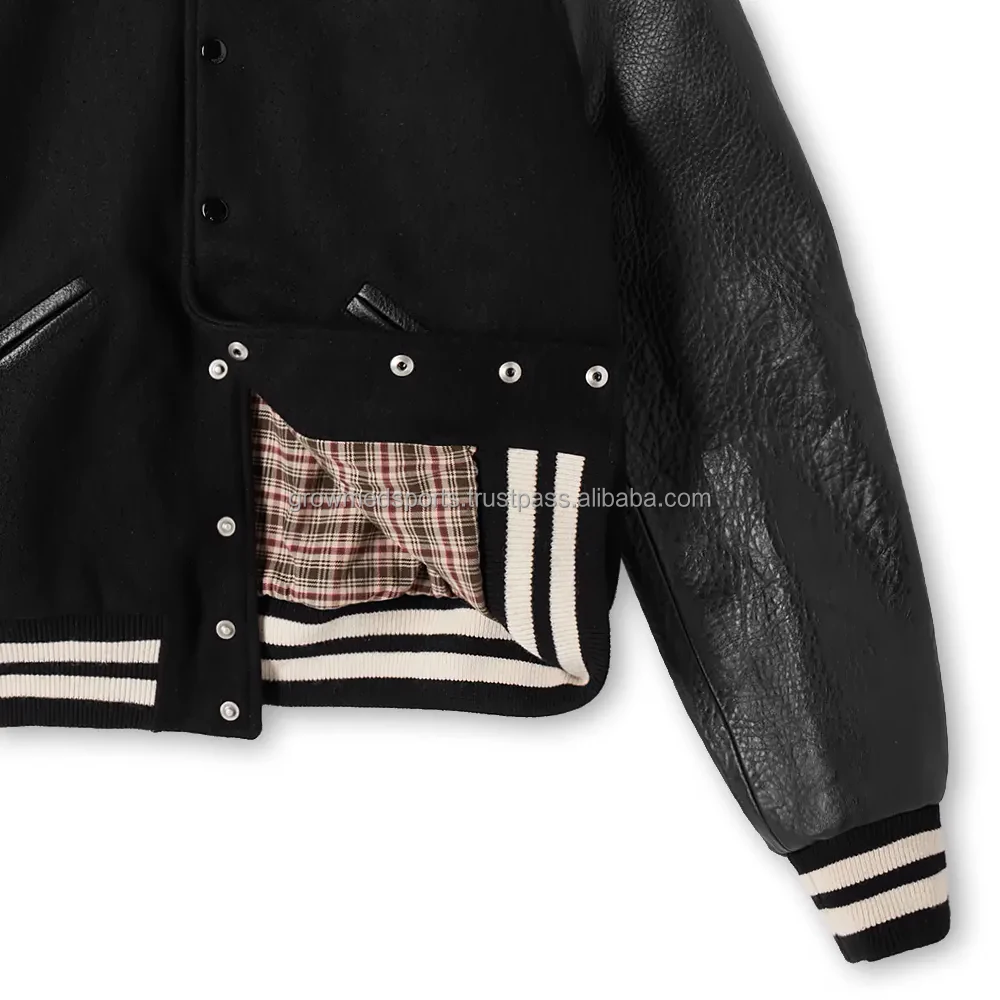 Street Fashion Men Casual Varsity Jacket Leather Sleeve Thick Warm Wool Fabric