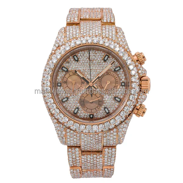 Premium Quality 41mm Antique Iced Out Luxury Automatic Movement Stainless Steel Iced Out Hip Hop VVS Clarity Moissanite Watches