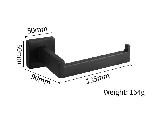 Minimalist Matte Black Stainless Steel Wall Mounted Toilet Tissue Paper Towel Roll Holder for Bathroom