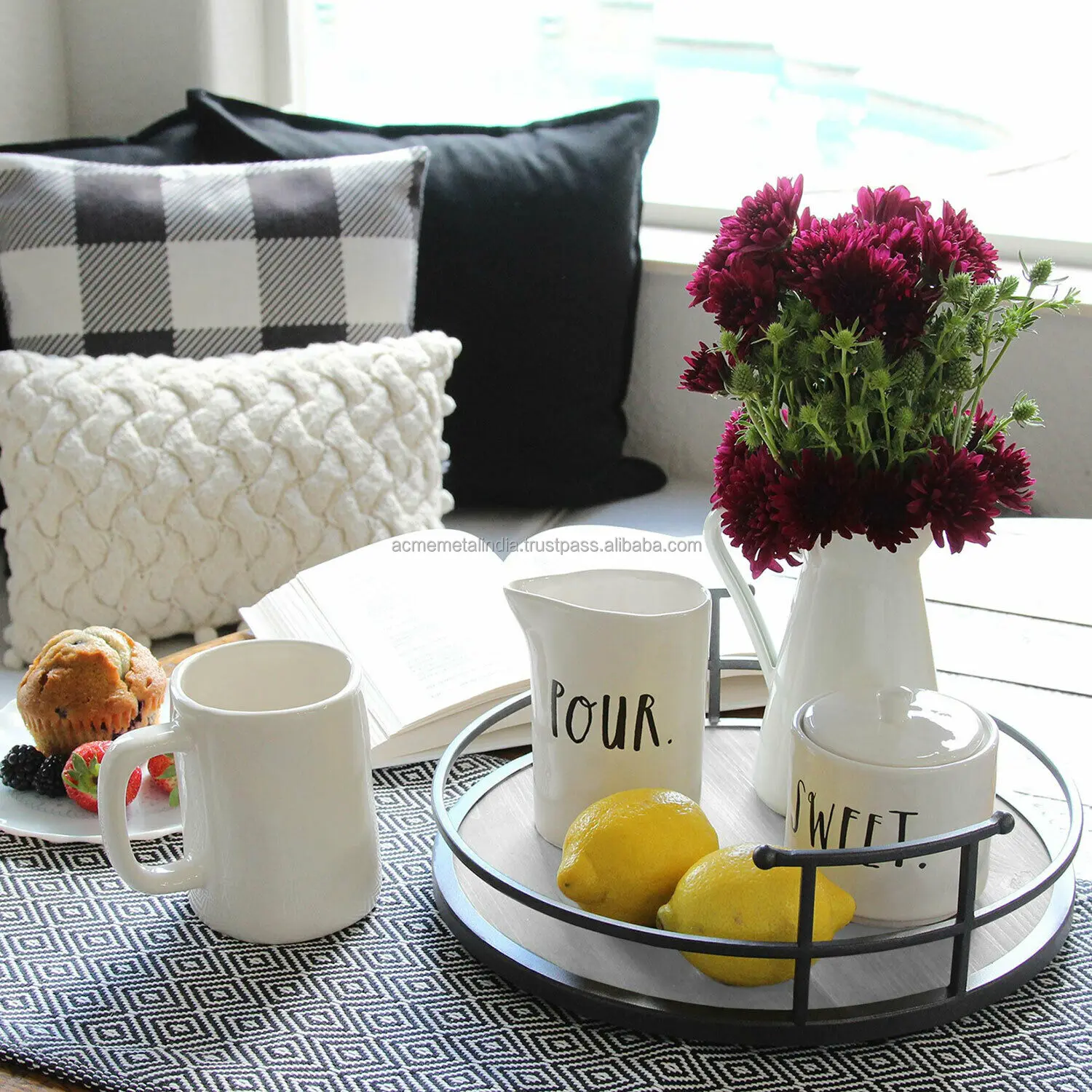 Современный дизайн поднос для еды из металла и мрамора с черным покрытием границы отеля ресторана быстрого питания