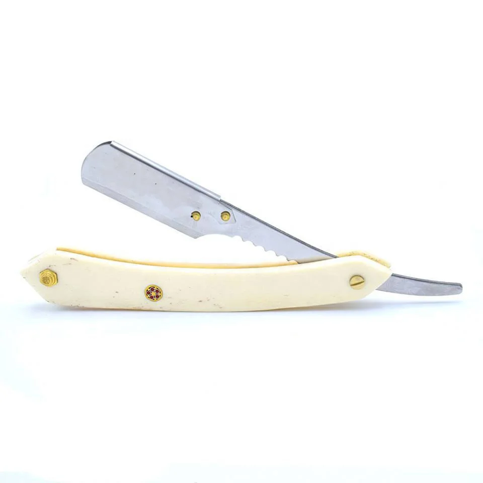 Professional Barber Shaving Razor with Real Bone Handle Single Blade Safety Razor for Face and Hair Use