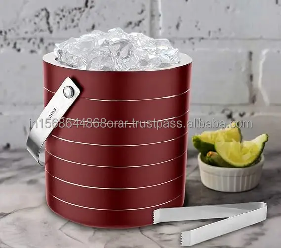 Premium Stainless Steel 1.5 Litres Ice Bucket with Cherry ring design for Parties with Metal TONG