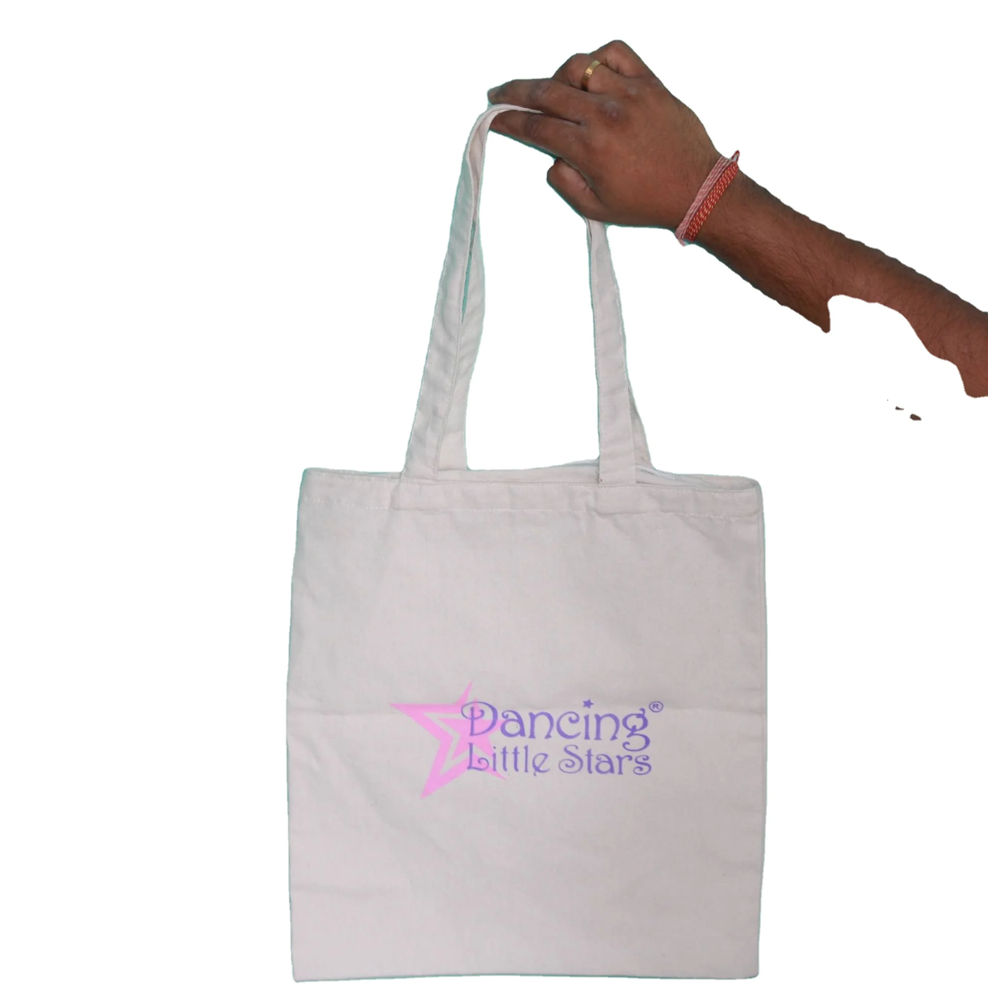 mutlipurpose calico handbag with custom logo and top zipper closure