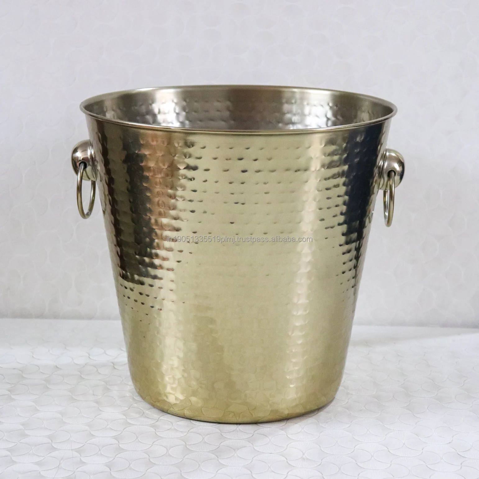 Unique Designed Ice Bucket Stainless Steel Gold Plate Wine Chiller With Leather Cover Long Lasting And Portable Beverage Bucket