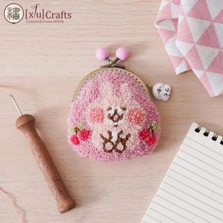 [3] Handmade Clasp Coin Purse Punch Needle Kit Embroidery Small animals