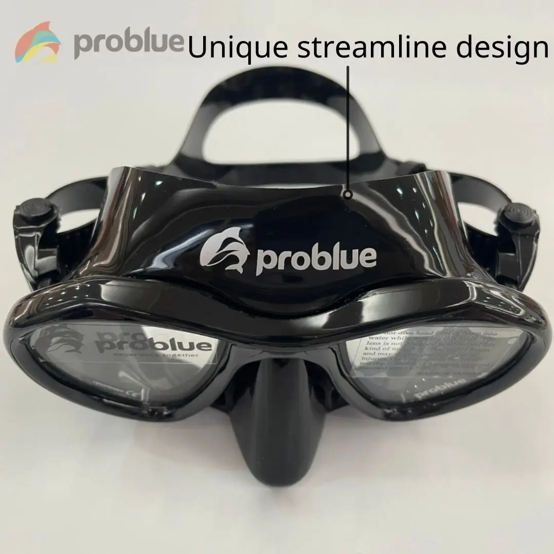 problue MS-249B Black silicone skirt & mask strap 2 window scuba diving masks