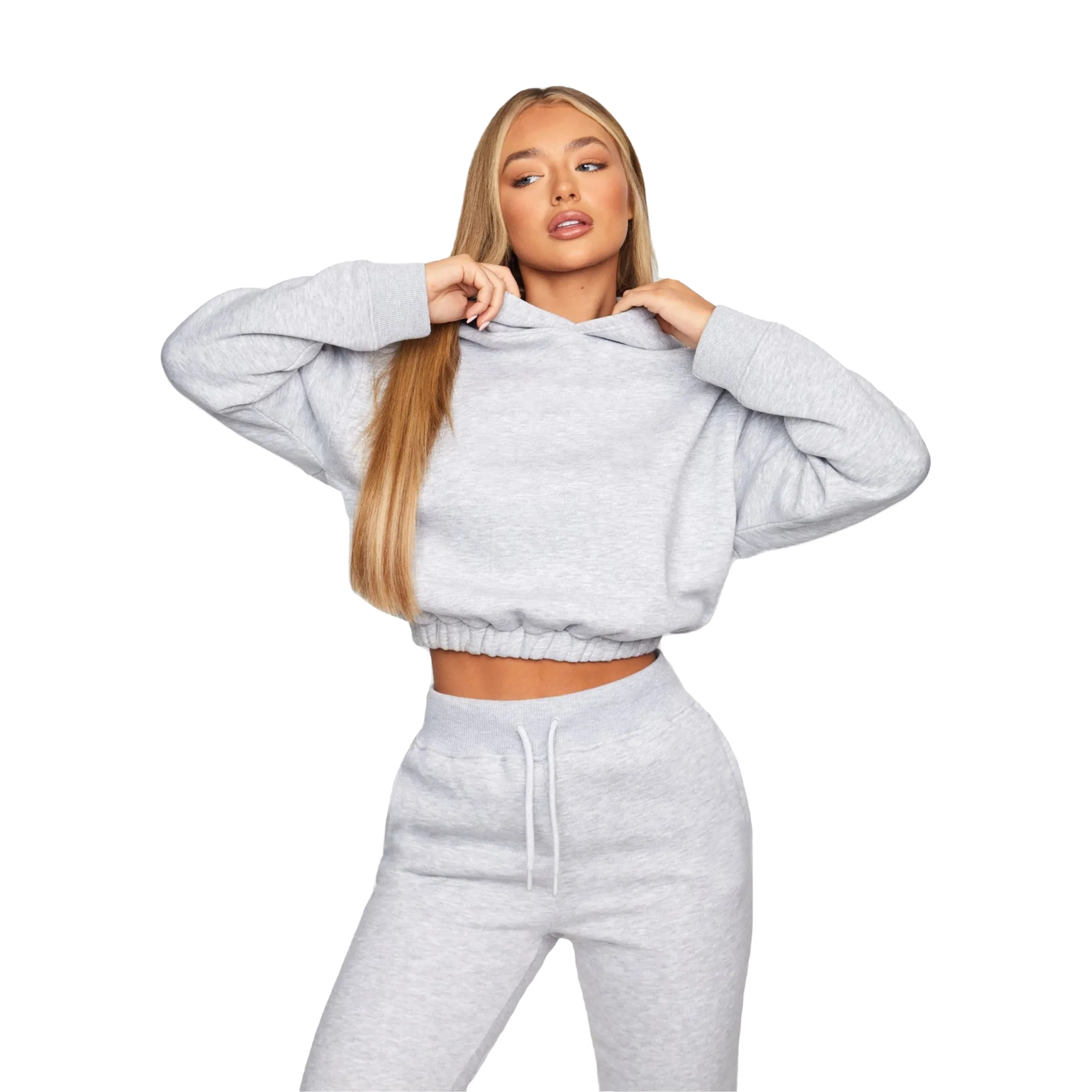 Crop Top Jogger Set Solid Zippered 2 Pieces Hoodie and Jogger Set  Custom Logo Sexy Slim Fit Women Sweatsuit Set Tracksuit