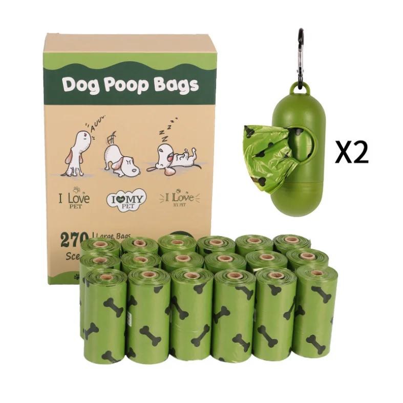 Pet Waste Poop Bags Biodegradable with bone icon 18 rolls with 2 dispenser Ready To Ship