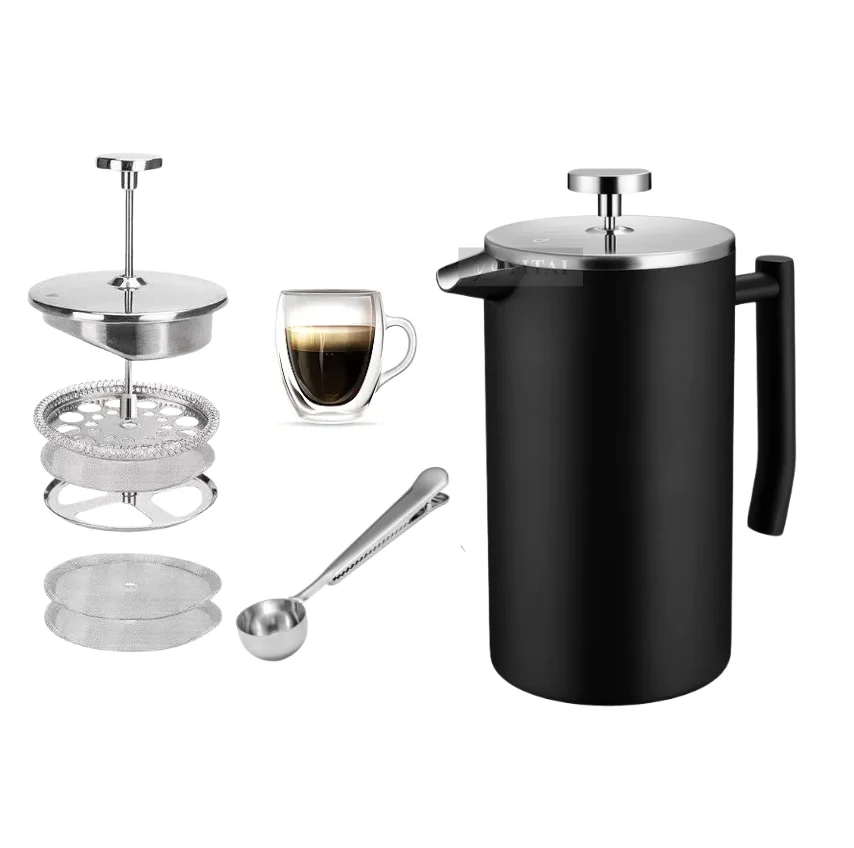 ss304 Stainless Steel French Press Coffee Maker for Double-Layer French Press 1000ML with portable coffee machine