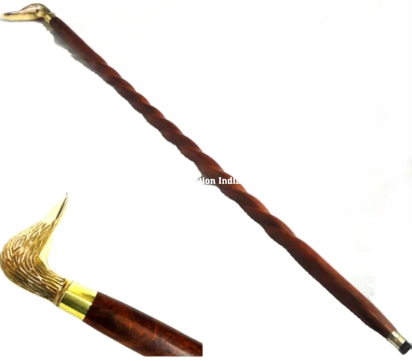 wooden carved walking stick elderly/High Quality Folding Dismantle Wooden Cane Walking Sticks Brass Handy smooth Grip Handle