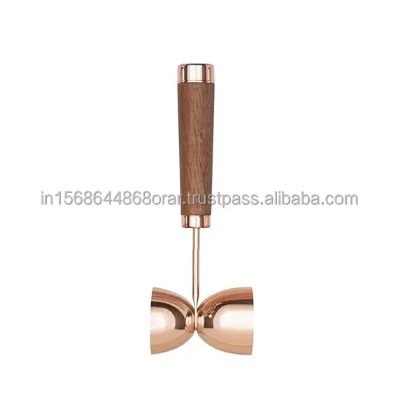 Cocktail Bar Accessory Set 5pc Stainless Steel/Wood/Marble Hanging Tools with Strainer-Opener-Spoon-Peg Measure Copper Design