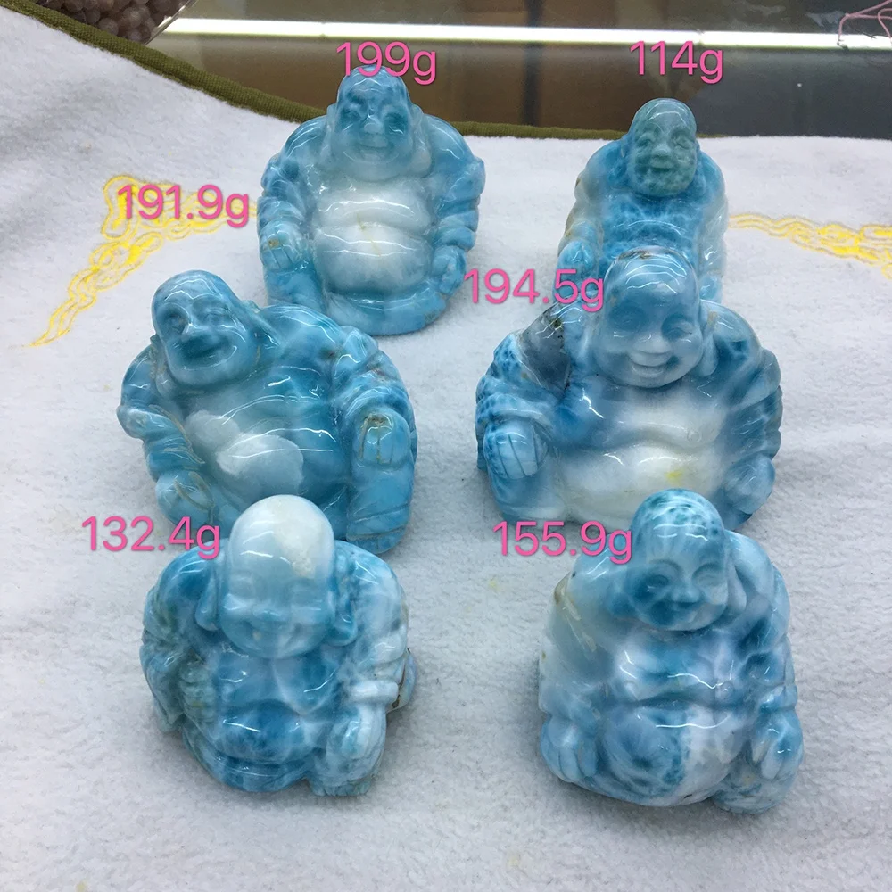 Home decoration Blue Maitreya Buddha Natural High Quality larimar Stone Healing Gemstone Crystal Hand Carved Buddha statue