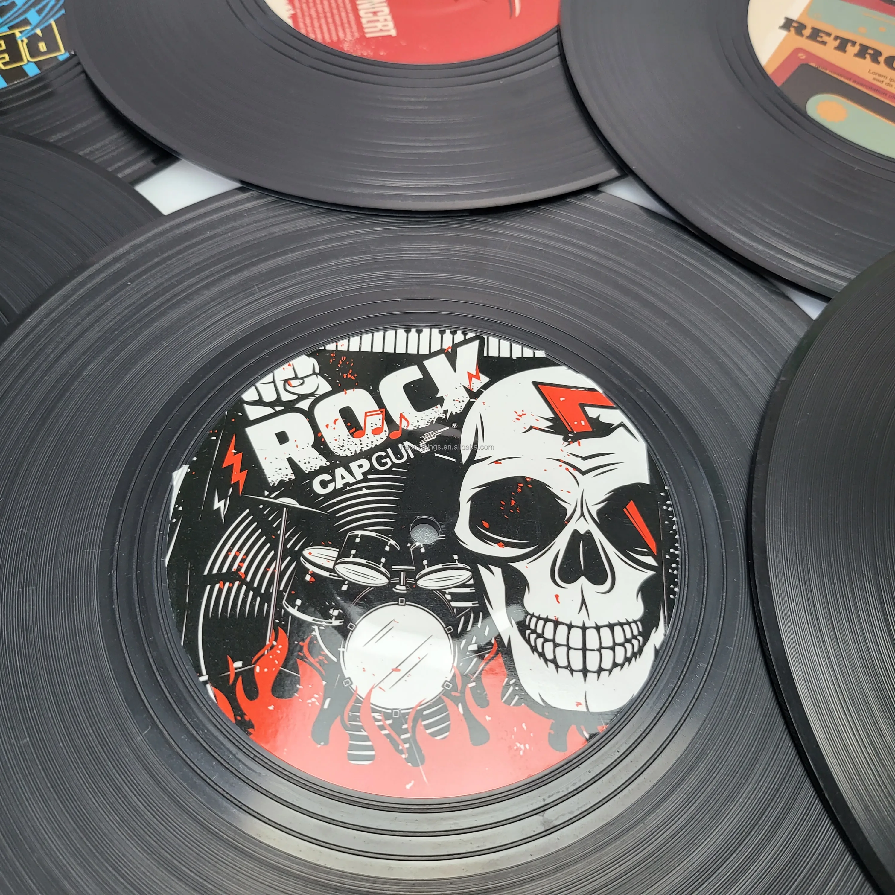 LOW MOQ Novelty 6PCS 7 inches Classic Black CD Record Vinyl Under Plate Mat Coaster set