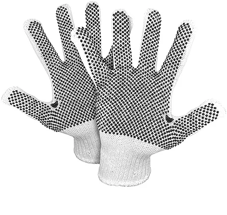 Poly Cotton  natural white String Knit 7 gauged Work Gloves with 2 side PVC Dotted glove seamless reversible work glove