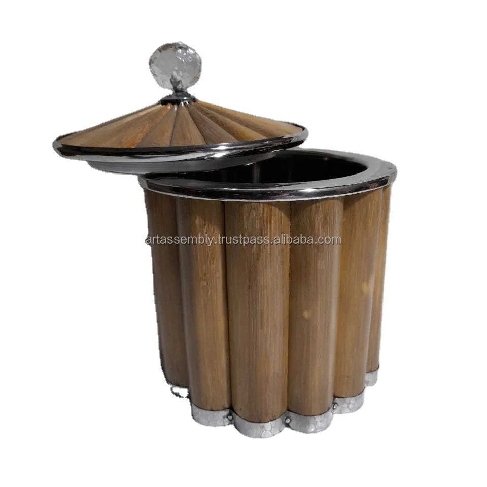 High Quality Stainless Steel and Bamboo Inlay Ice Bucket for Home or Hotel Bar By Art Assembly