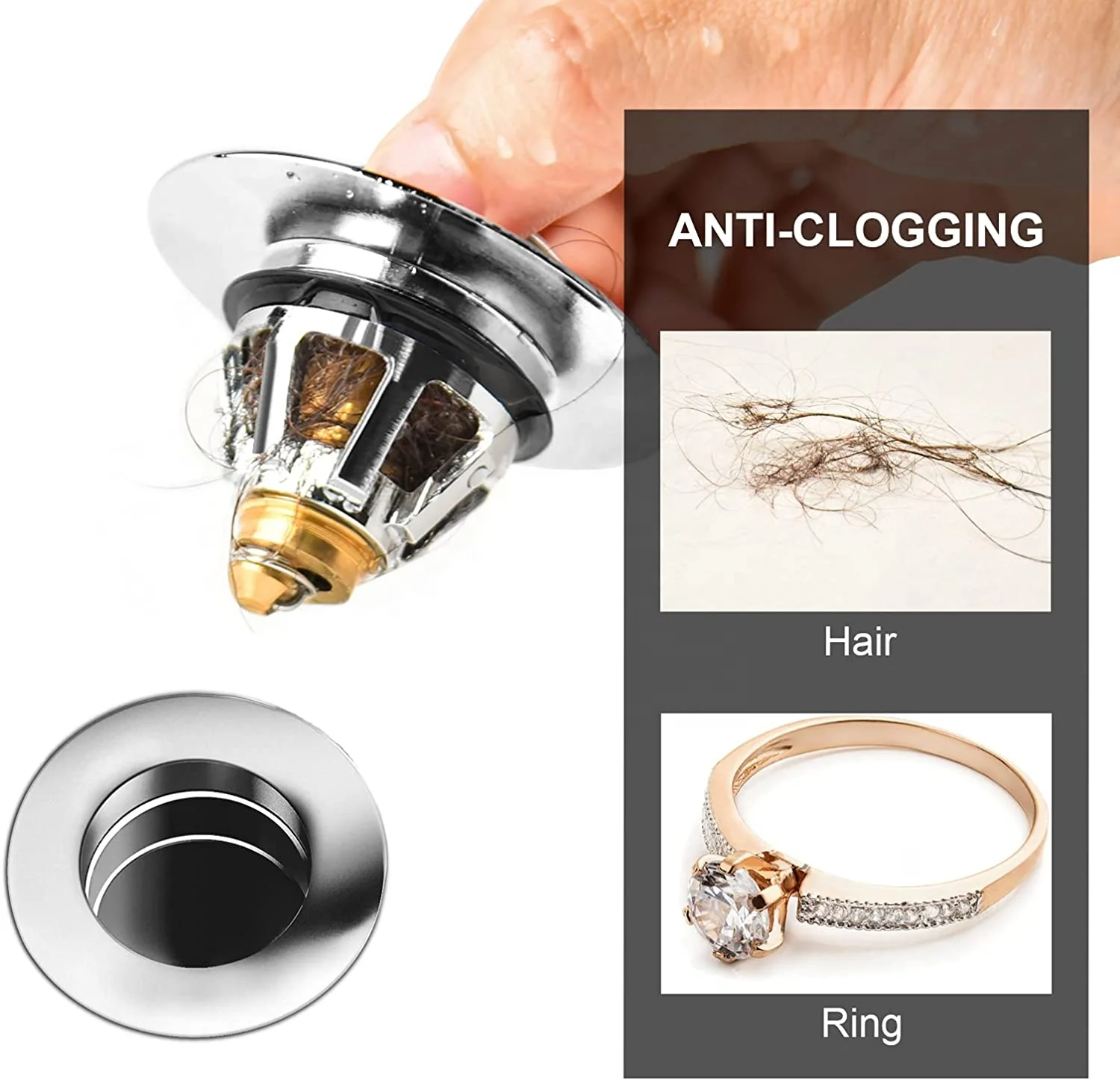 Gagal Upgrade Stainless Steel Bathroom Sink Stopper Anti-Clogging Basin Drain Stopper with Filter Basket Pop-up Plug