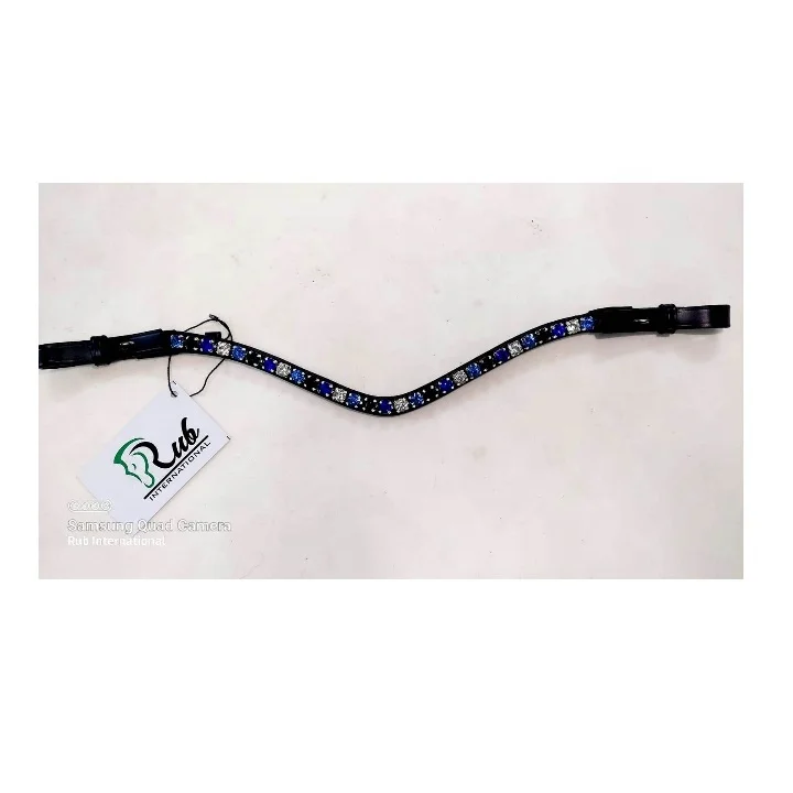 Brow Band Supper Blue Black White Designer and Guanine Leather Based Designer Brow band Black and Brown Leather