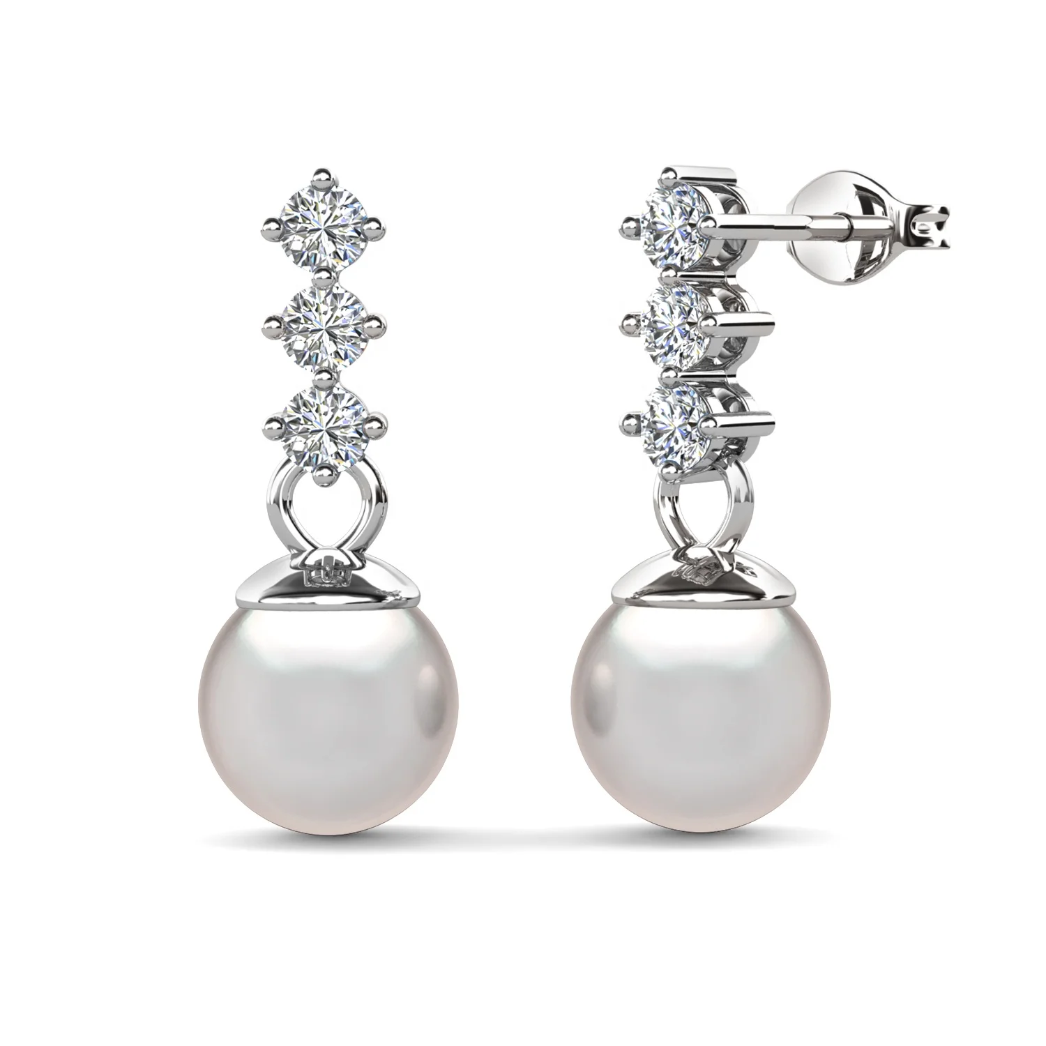 Wholesale High Quality 925 Sterling Silver Minimalist Crystal Pearl Moissanite Dangle Earrings Women Jewelry Destiny Jewellery
