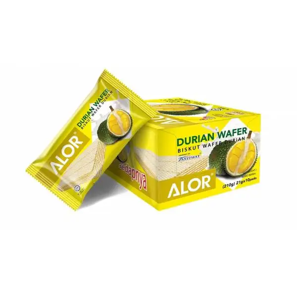 ALOR HALAL Individually Packed Crispy Cookies Durian Sugar Wafer Bar with Freeze-Dried Fruit and Sweet Biscuits Sachets Milk