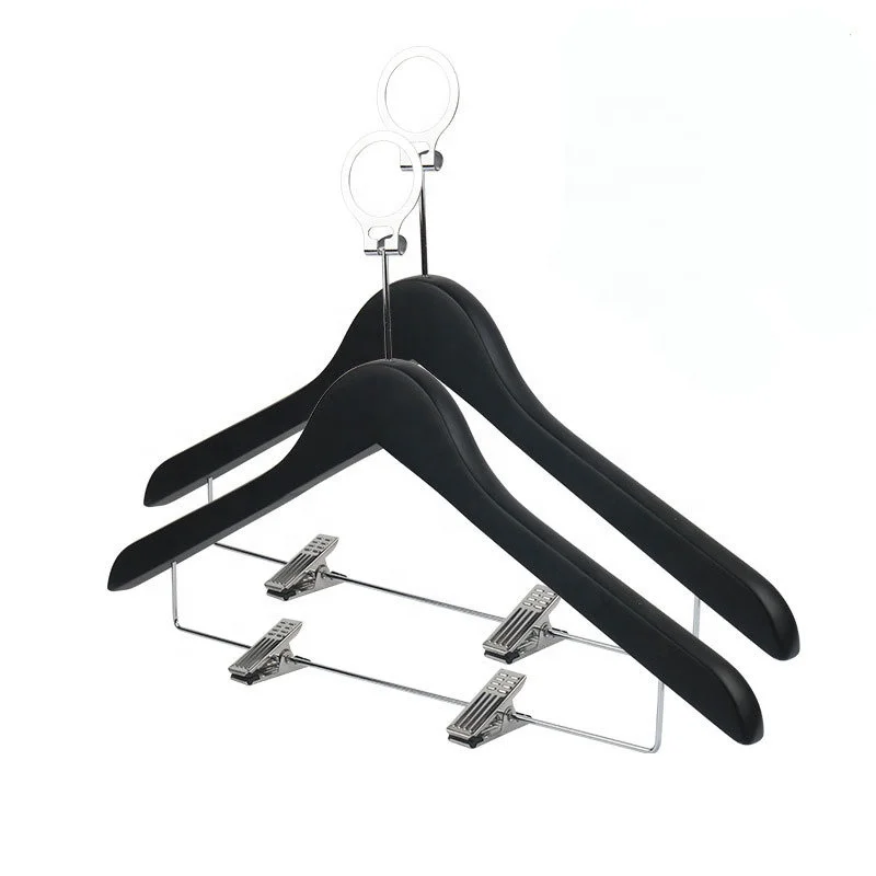 Hotel Room Wooden Coat Top Anti Theft Hangers Wood clip hanger For Clothes with clips