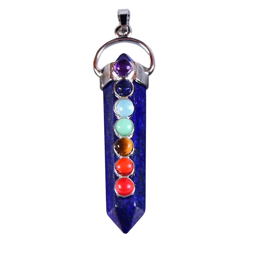Wholesale Natural 7 Chakras Stone Double Point Gemstone Pendant Reiki Healing Handmade Fashion Pendant For Men Women Charm