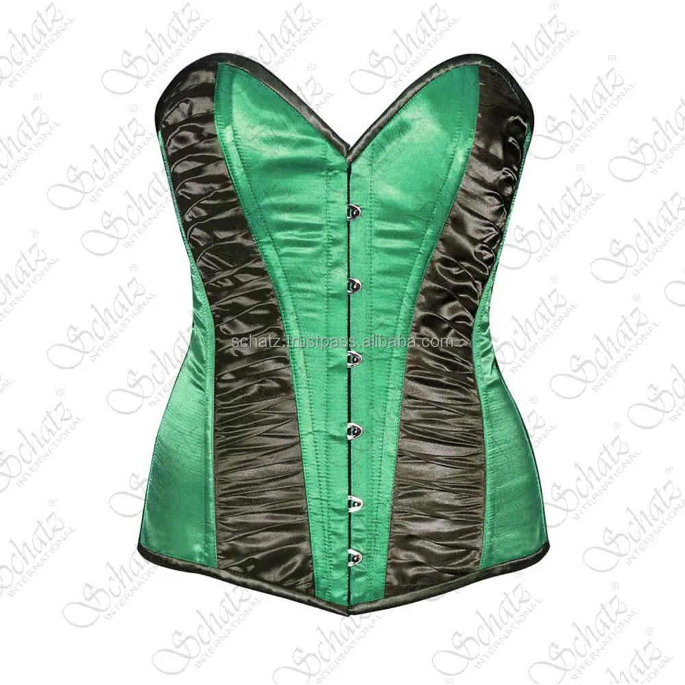 Top Seller 2024 Overbust Steel Boned Two Tone Satin Corset With Gathered Fabric Top Design Fashion Wear Satin Corset Vendors