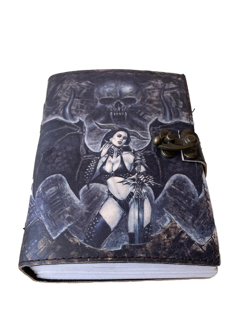 Skull Handmade Leather Printed Journal Retro Collage Poster Design 120 Deckle Edge Vintage Paper Notebook & Sketchbook
