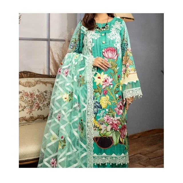 Fashionable 2022 Lawn 3 Piece Embroidered Suit Made With High Quality Material Available In Discounted Rate