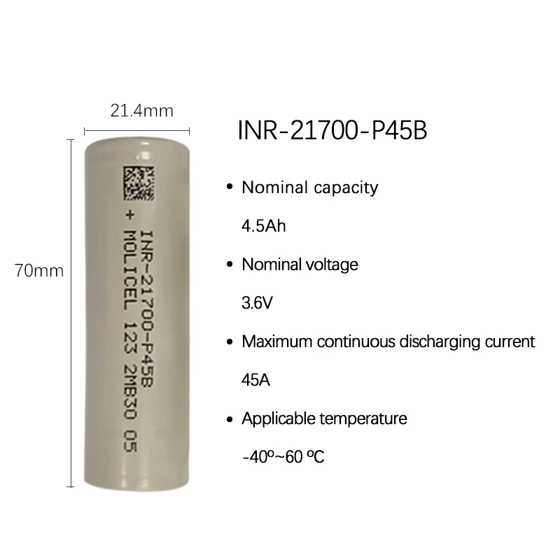 21700 4500mAh 10C High Rate Li-Ion Batteries 3.6V Rechargeable 21700 Molicel  Battery Cell