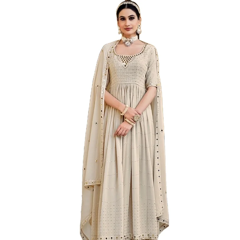 New Latest Designer Exclusive Georgette Embroidered Semi Stitched New Style Sal war Suit Collection for online sale