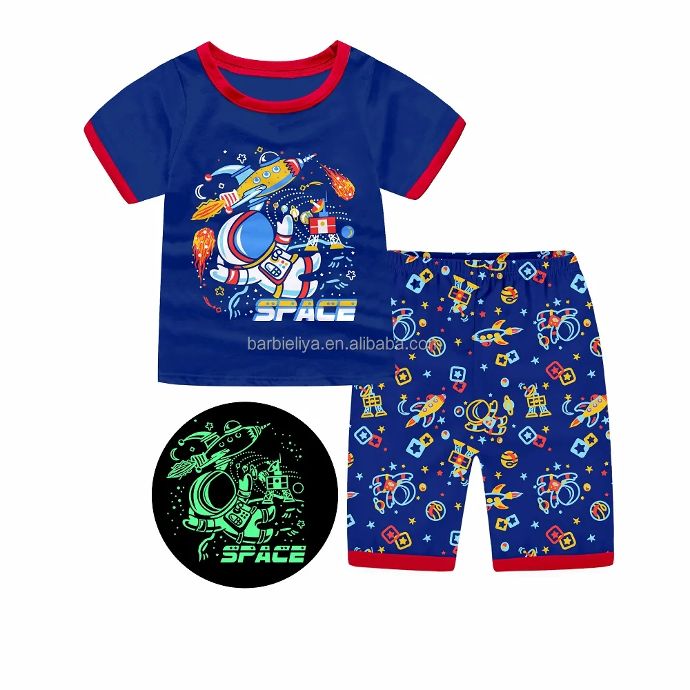 Boy Glow in the dark children pajamas kids car dinosaur cartoon pattern