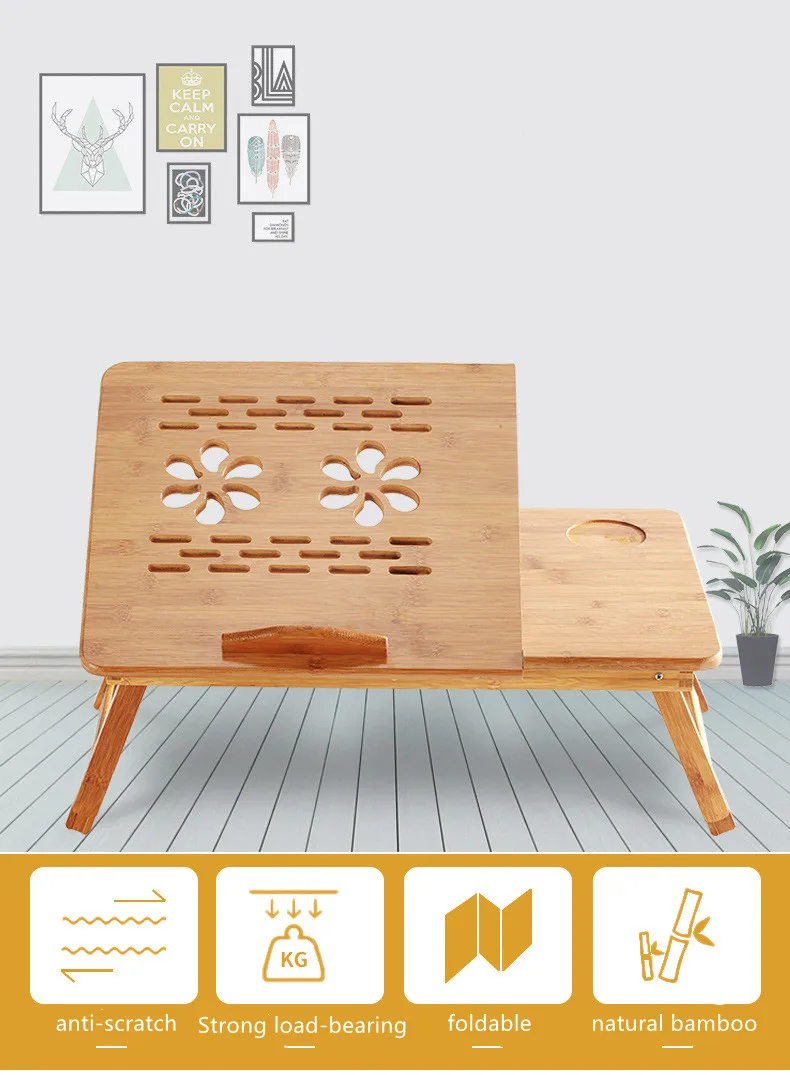 Height Adjustable Folding Home Room Bed Study Bamboo Laptop table