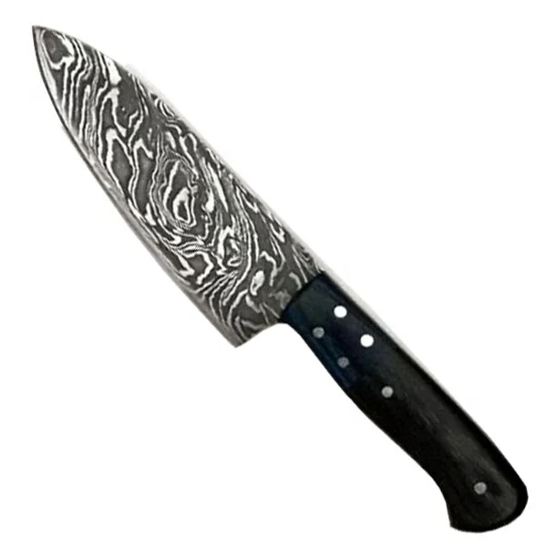 Professional Kitchen Knives Set Damascus Steel Wood Handle Sharp Cut Meat Cooking Santoku Chef Knife Set With Leather Roll