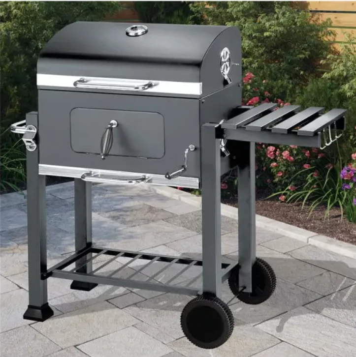 Large Trolley Rectangular Barbecue Grill Tabletop Bbq Smoker Charcoal Bbq Grill With Side Table