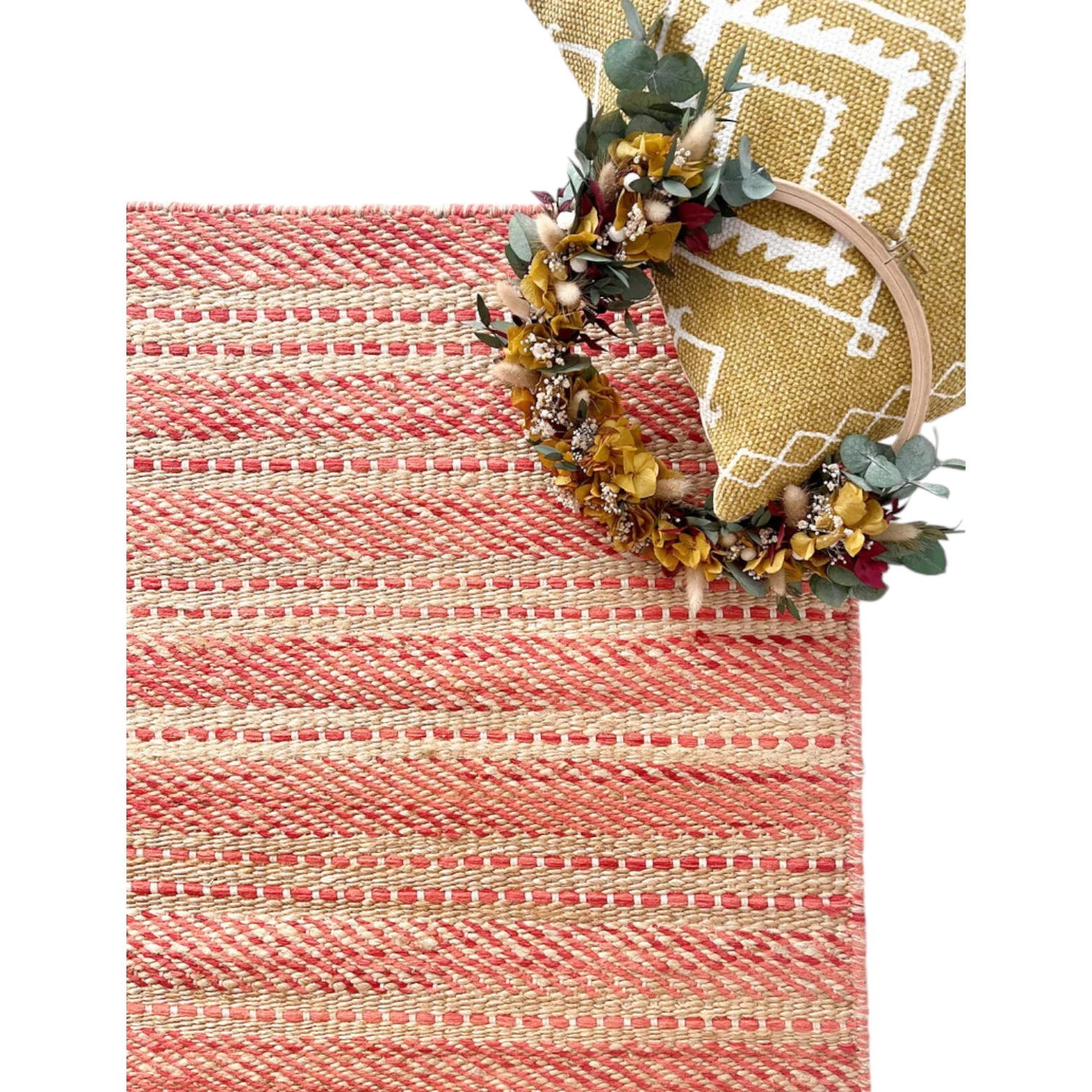 Farmhouse-Style Anti-Slip Area Rug Handmade Jute Cotton Wool-Mat Carpet for Bedroom Kitchen Living Room Door Entry Floor Carpet