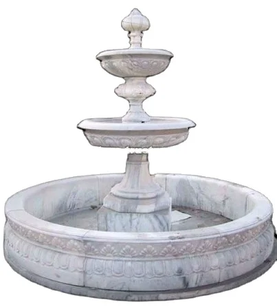 Custom Carved 3-Tier Outdoor White Marble Stone Garden Water Fountain Handmade round Granite Basalt & Sandstone Outdoor Decor