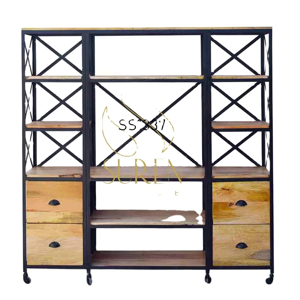 Reasonable Market Price of Bookcase with Metal Frame and Solid Wood Drawers for Hospitality and Commercial Use
