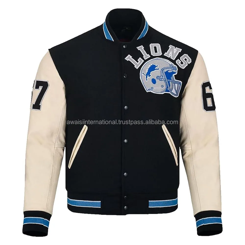 2024 High Quality Genuine Leather Baseball Letterman Varsity Jackets for Men Winter and Fall Hooded with Embroidery Decoration