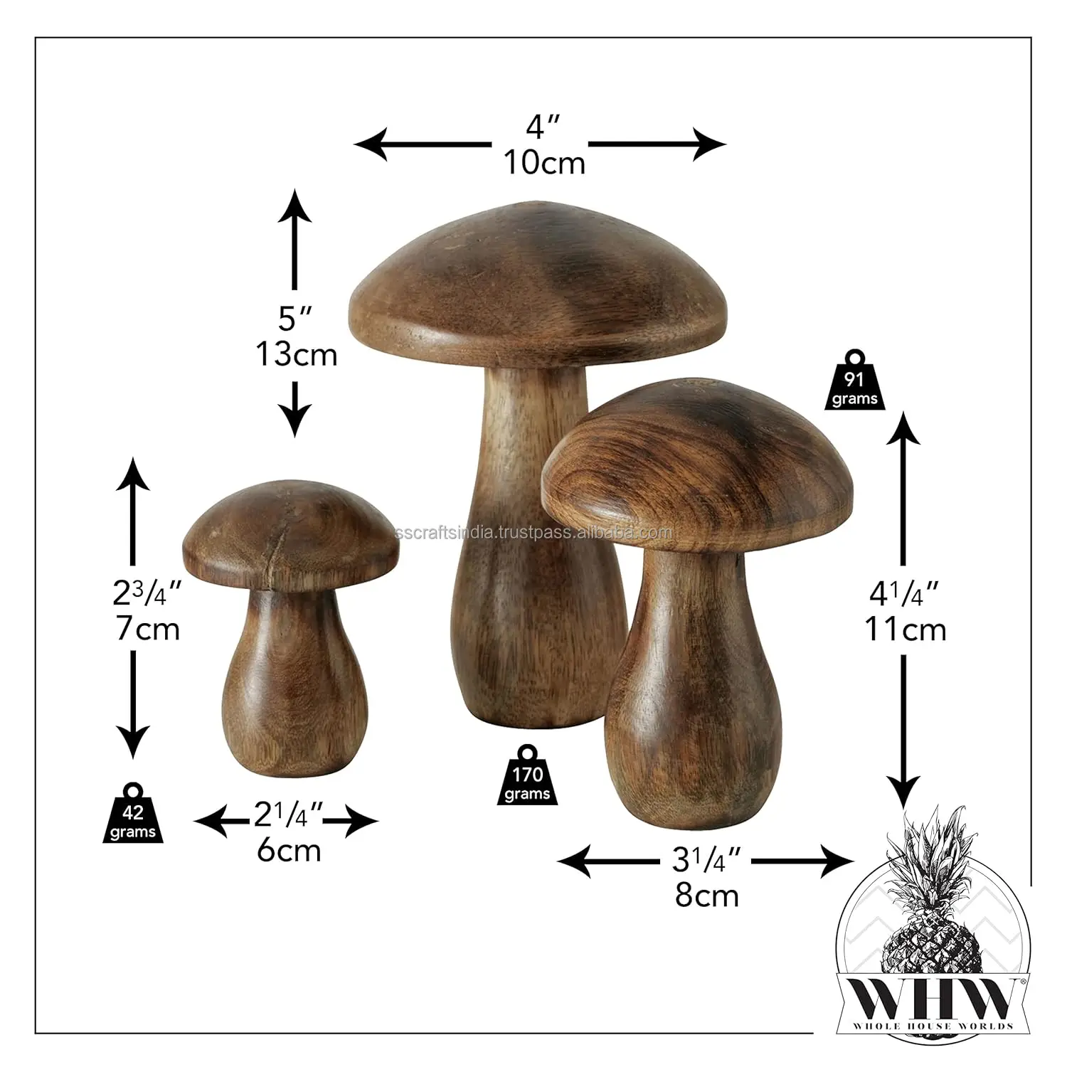 Wooden Mushroom Toy Pack of 3 Set Various Sizes Natural Mini Mushroom for Home Decor and Crafts Garden Accessories Creative Gift