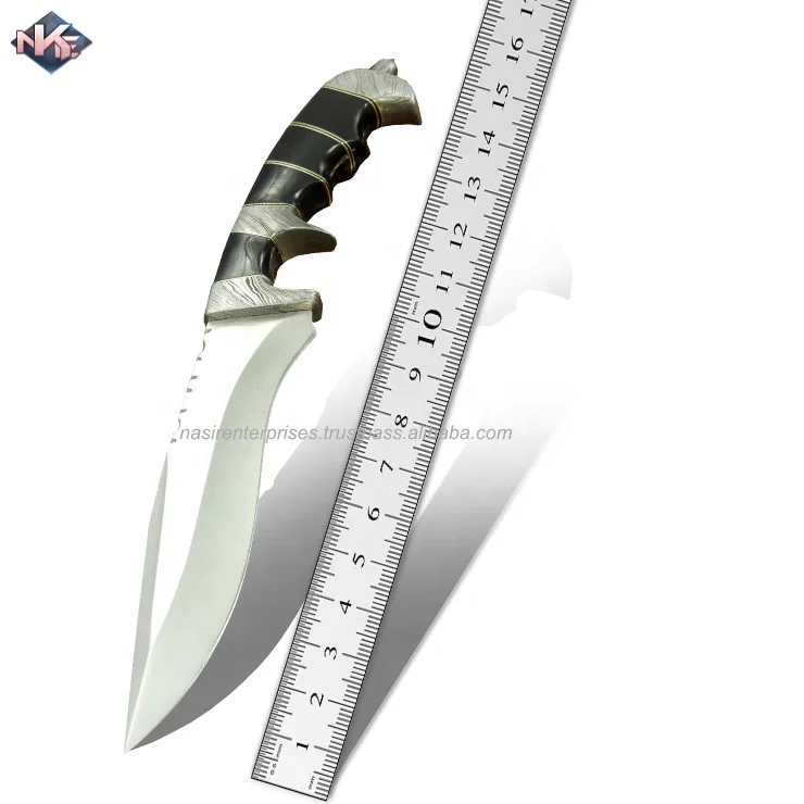 Customise Hand Crafted Camping Knife D-2 Steel Knife with Bull Horn Handle and Cow Hide Leather Sheath