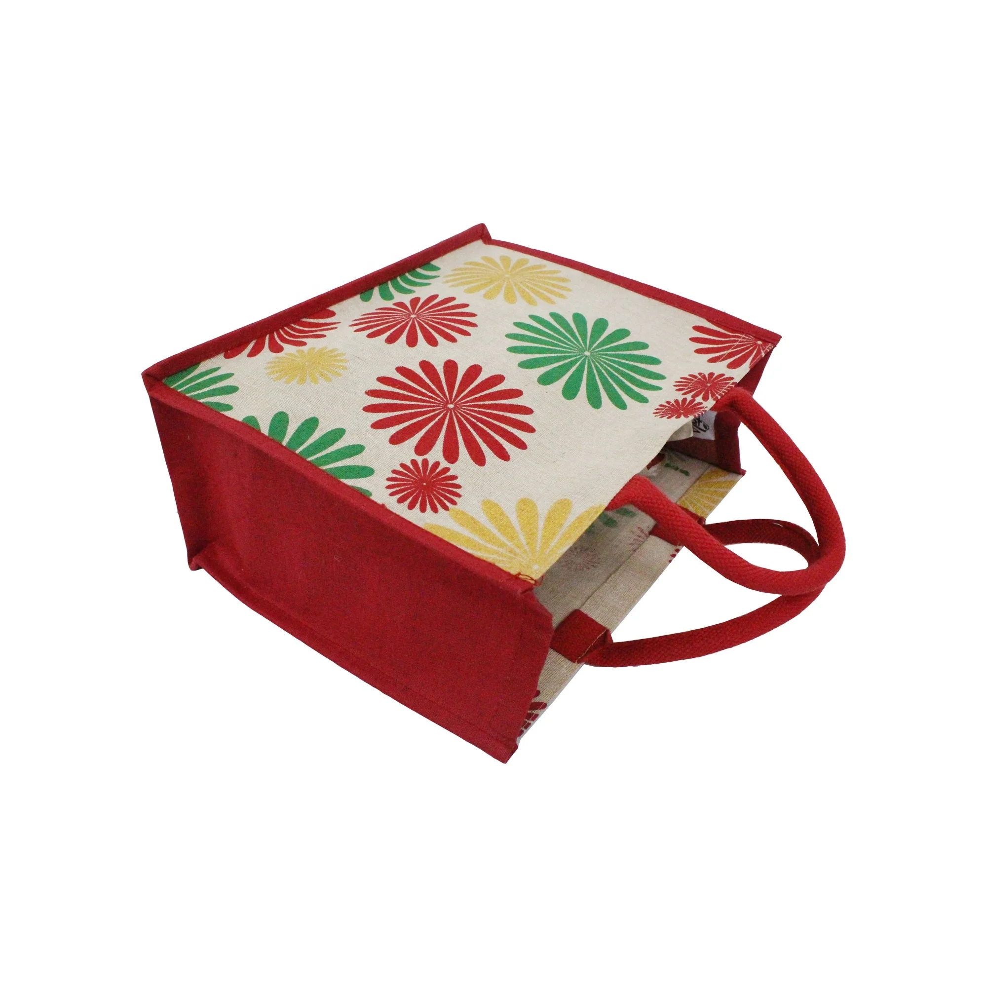 Indian Manufacturer of Multi color Floral Print Soft Padded Rope Handle Shopping Juco Bag For Wedding Gift