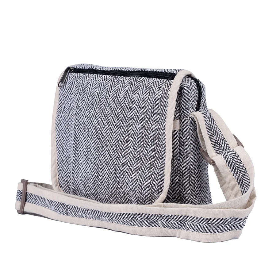 Linen Messenger bag shoulder sling adjustable strap unisex design fish-bone pattern travel documents carry bags passport bags