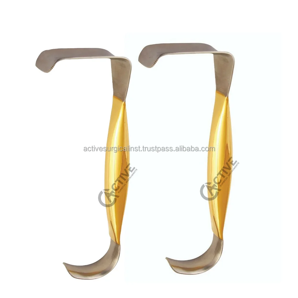 Breast Retractor Double Ended With Teeth 22 X 55mm 31cm Gold Plated Plastic Surgery Instruments Stainless Steel Reusable