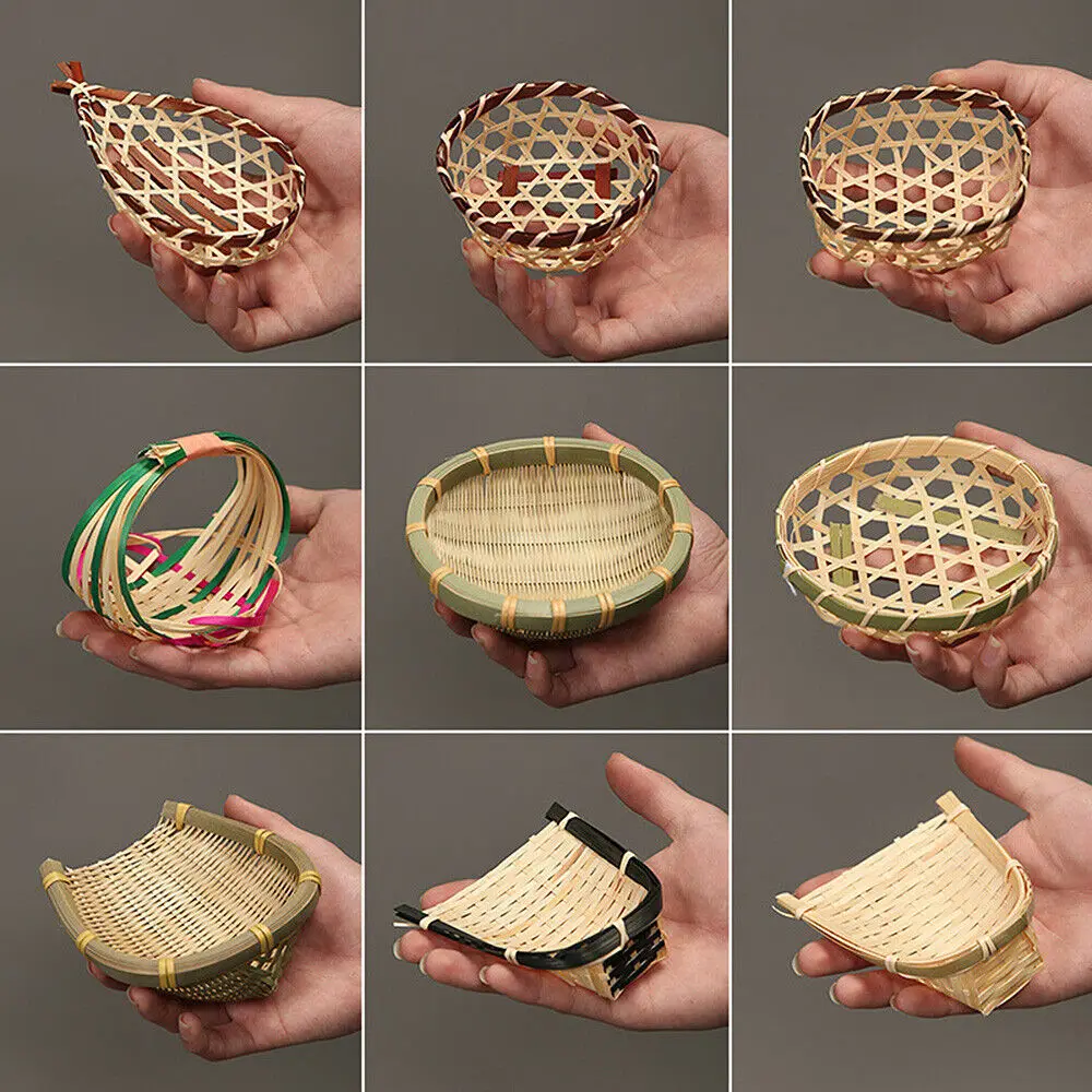 Rustic Minisize Bamboo Basket Mini Hand Woven Food Storage Basket Handicraft Organizer for Homespace, Kitchen Decoration