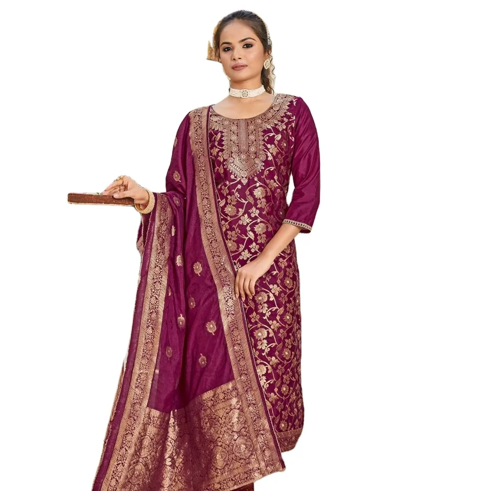 Wholesale Latest Pure doll viscose with weaving Jacquard fabric With heavy nylon doll Pant Kurtis for online sale