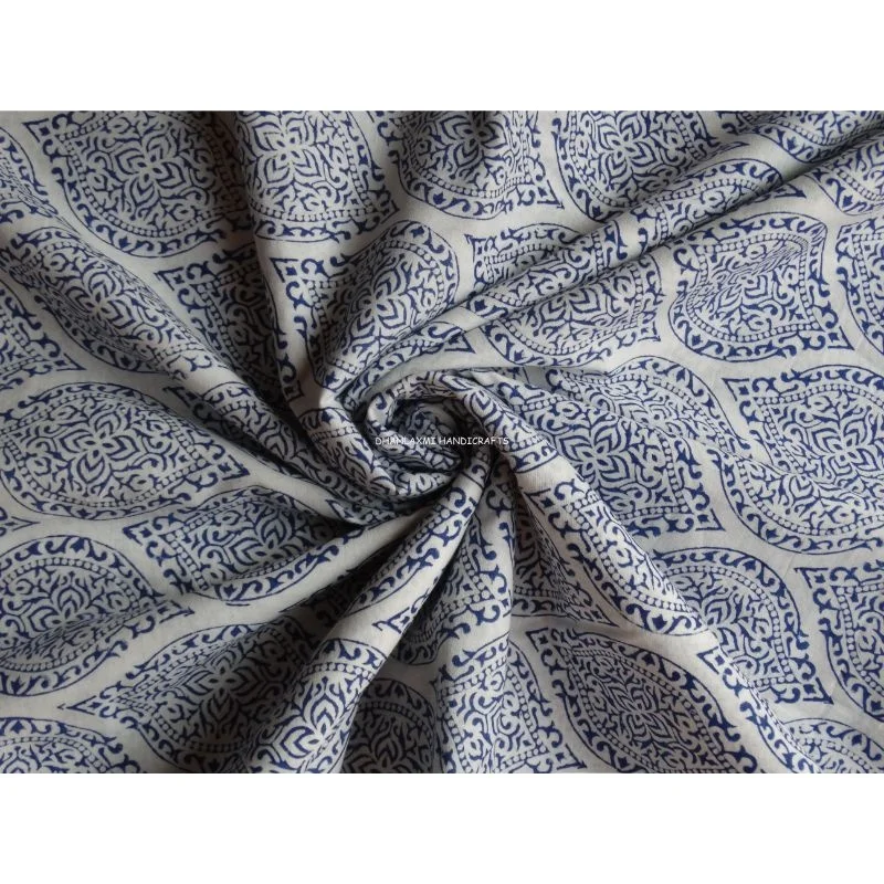 Indian White Dress Material Floral Hand Block Wholesale Running Fabric 100% Cotton Printed