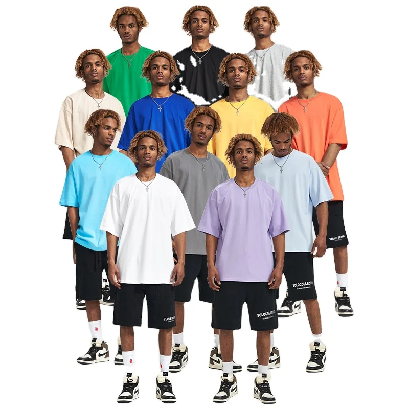 Custom Mock Neck T shirt Oversize Box T Shirts Men Thick Neck Rib Collar 100 Cotton White Drop Shoulder T shirt for men